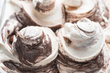 Frozen Bianco-nero flavour gelato - full frame detail. Close up of a white surface texture of Ice...