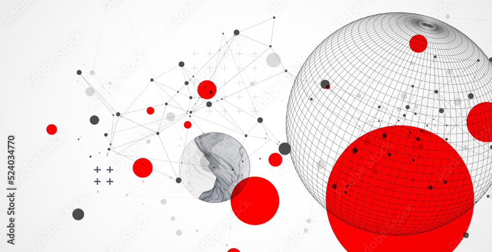 Poster Sphere  theme with connected lines in technology style background.  Abstract 3d grid design.