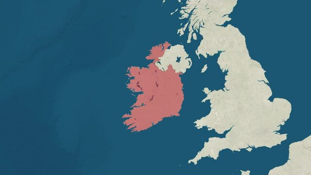 Zoom in to the map of Ireland with text, textless, and with flag