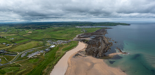 aerial view of Doughmore Bay and Beach with the Trump International Golf Club hotel and golf course