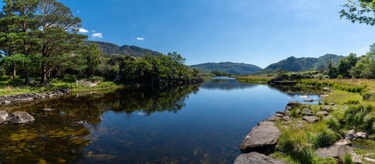 panorama landscape of the Meeting of the Waters in Killarney National Park on the Ring of Kerry