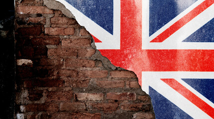 British flag on broken brick wall