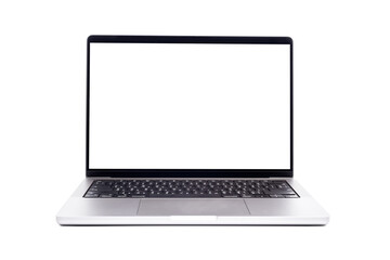 Laptop computer isolated on a white background. Notebook with blank white screen with clipping path