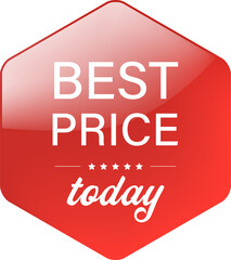 Red glossy label with BEST PRICE word design. Badge or banner in red color for digital marketing. 