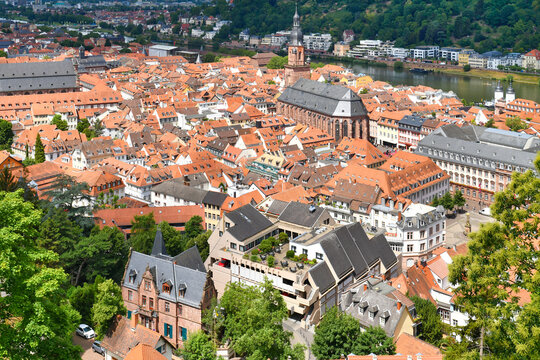 Heidelberg, Germany - View over old historic town center and neckar river