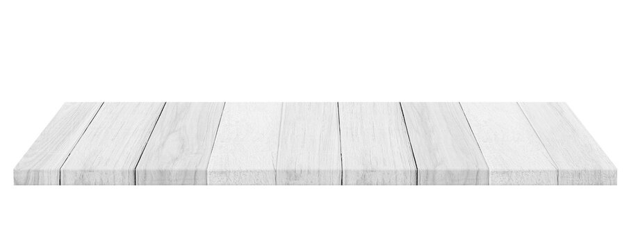 white wood shelf isolated on transparent background - PNG format.
