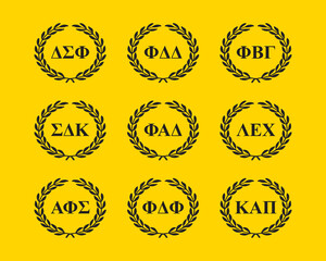 Fraternal organization in university. Men club, association. College fraternities. Letter Fraternity Style set. - obrazy, fototapety, plakaty
