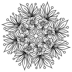 Round floral ornament for coloring book or page