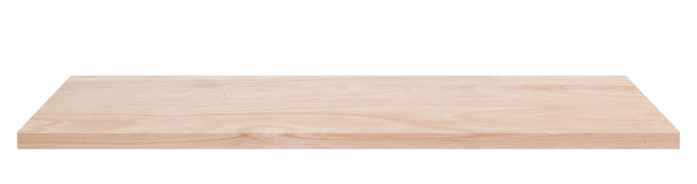 Vintage wooden tabletop or wood shelf isolated on transparent background - PNG format.