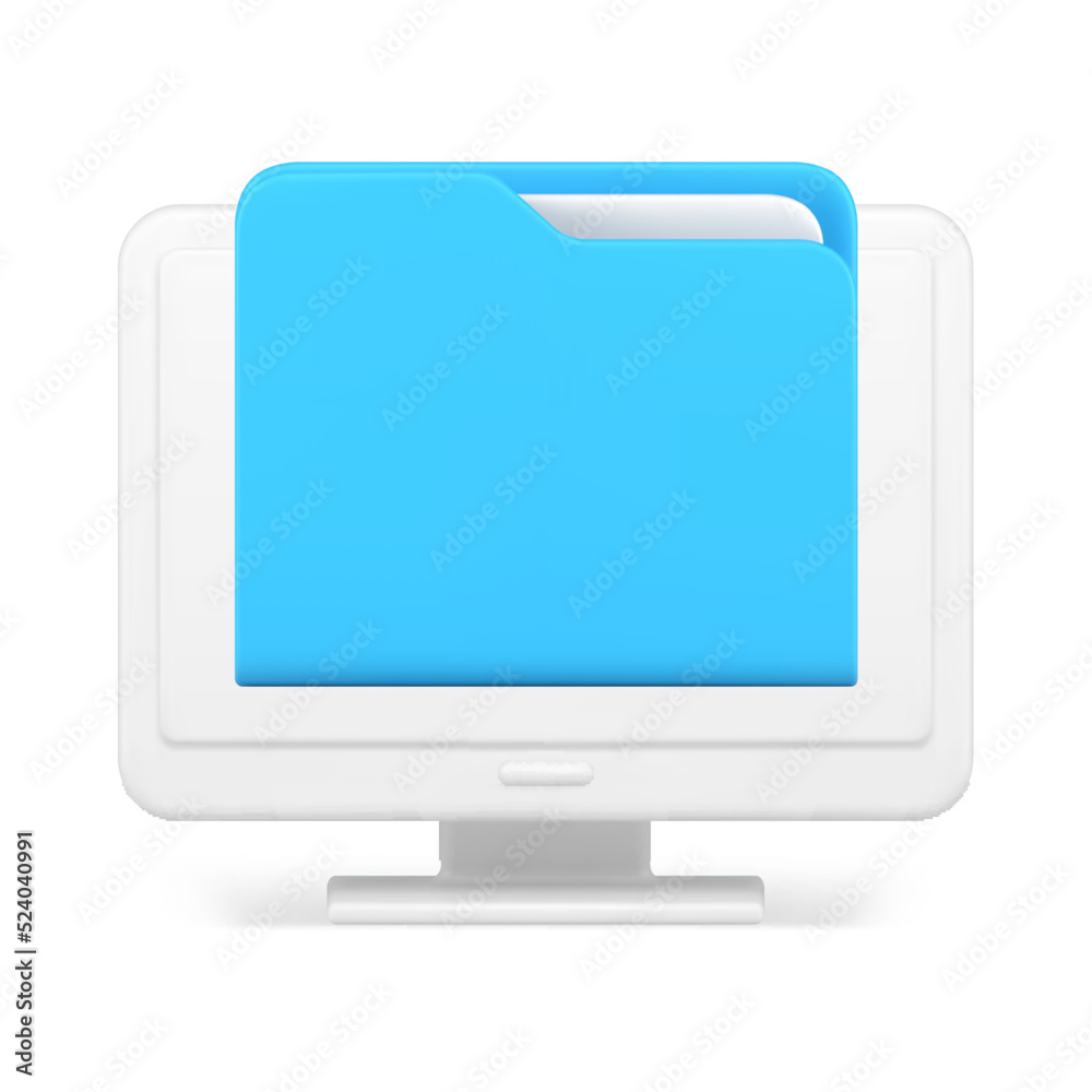 Poster cyberspace document file folder storage database archive management computer monitor 3d icon vector