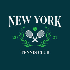 New York, USA tennis club, t-shirt sport typography label