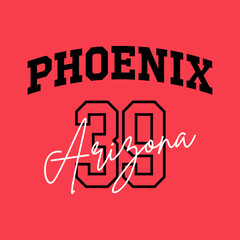 T-shirt stamp graphic, Arizona wear typography emblem Phoenix vintage tee print, athletic apparel design shirt graphic print