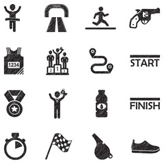 Marathon Icons. Black Scribble Design. Vector Illustration.