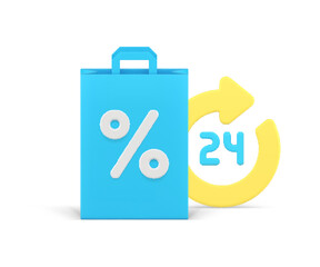 Sale discount online shopping 24 hours clearance available black friday special offer 3d icon vector