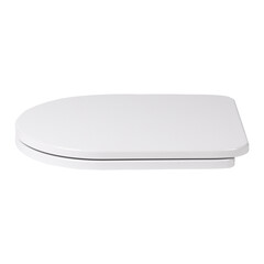 White plastick modern closed toilet seat lid isolated on white background side view.