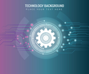 Obraz premium Vector illustration white gear wheel on circuit board, Hi-tech digital technology and engineering