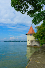 Fototapeta na wymiar Lindau on Lake Constance, Old Tower along the Western Promenade