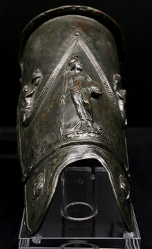 Greave of a Murmillo or a Secutor Gladiator at the Archaeological Museum of Alicante