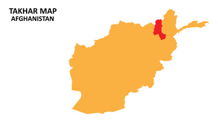 Takhar State and regions map highlighted on Afghanistan map.