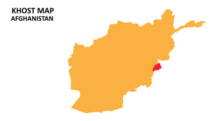 Obraz premium Khost State and regions map highlighted on Afghanistan map.