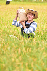 稲作　米　収穫　秋　実り　豊作　シニア男性