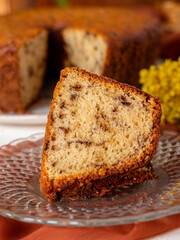 Traditional Brazilian cake called Bolo Formigueiro covered with chocolate. Brazilian cake. Homemade cake 