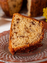Traditional Brazilian cake called Bolo Formigueiro covered with chocolate. Brazilian cake. Homemade cake 