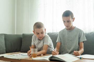 children study in the room, getting ready for school