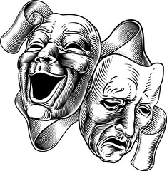 Theater Or Theatre Drama Comedy And Tragedy Masks - obrazy, fototapety, plakaty