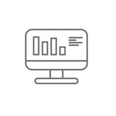 Fototapeta premium Web analytic information on Computer screen line icon. statistic charts for planning and accounting, analysis, audit, management, marketing, research vector illustration.