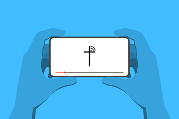 Fototapeta premium View the broadcast from the church using your phone. Online church concept