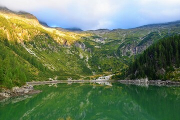 Alpine landscape bellow Ebeneck mountain in High Tauern and Gößkarspeicher lake in Carinthia,...