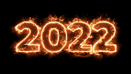 Burning 2022 text with the fire flame with hot color | firing up on the text 2022  photo