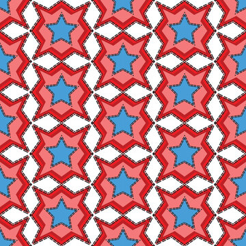 Abstract Hand Drawing Retro Mosaic Honeycomb Hexagonal Geometric Shapes Stars Seamless Vector Pattern Isolated Background