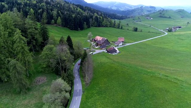 Aerial View Swiss Post Bus