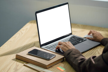 Businesswoman working at her office via laptop, Asian business women work on desks