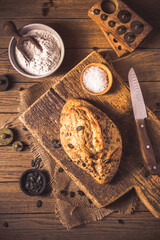 Fresh baked organic spelt flour bread with seeds