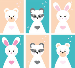 animal, cartoon, cat, baby, rabbit, vector, 