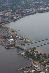 Obraz premium Helicopter over Duluth Harbor, MN - Lake Superior 