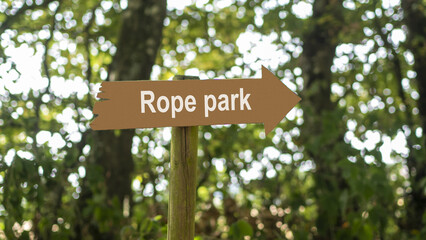 Adventure treetop park ropes and elements, for tree climbing sport and accrobranche