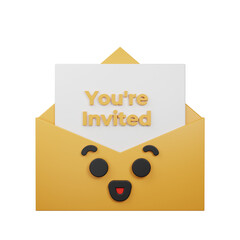 3d illustration of simple icon emoji happy email with envelope 3d render style