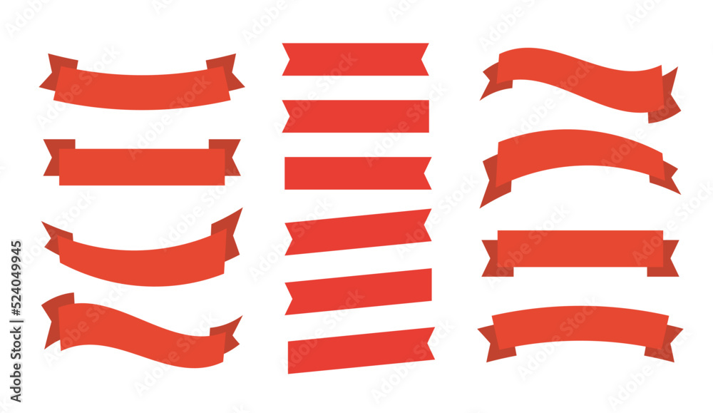 Wall mural curved red banner ribbon vector. ribbon banners simple flat design