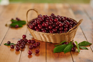 cherries in a basket on the table