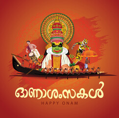 Kerala festival happy onam with kathakali face, use for poster, leaflet , banner