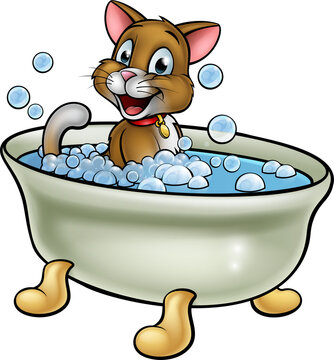 recommend clip art: Cartoon Cat in Bath