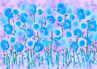 Impressionist watercolor flowers illustration, field of flowers, floral image