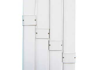 Air duct white plastic wiring, plumbing in mall. Air conditioner pipe, wiring pipe, and plumbing pipe system. Air ducts and water pipes are installed on wall at outdoor.