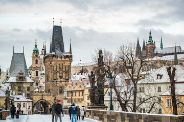 Naklejka na ściany i meble Charles Bridge in Prague Old Town Square and Church, Czech Republic