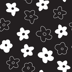 Fototapeta premium Scandi Bold Modern Daisy Floral Ditzy Seamless Repeat Pattern Scattered Simple Outline Cute