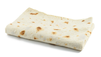 Baked twisted pita bread on a white isolated background